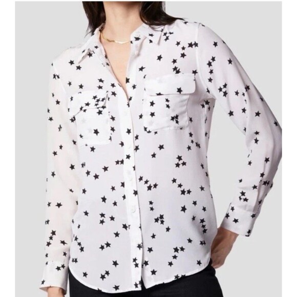 Equipment Femme Black White Stars Starry Night Silk Blouse Small Preppy Office - Picture 1 of 11